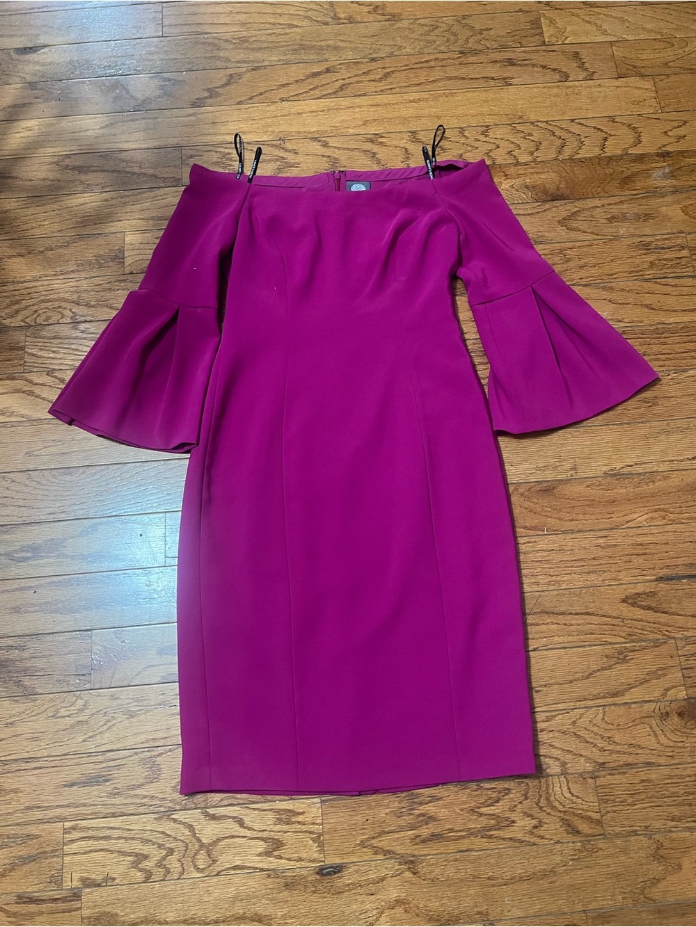 Magenta Off-Shoulder Bell-Sleeve Sheath Dress